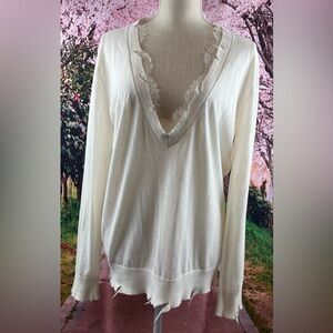 IRO Jeans Size:S  Long Sleeve Frayed Distressed Sweater V-Neck Cotton/Cashmere
